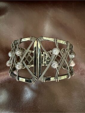 Faux Silver Beaded Cuff Bracelet